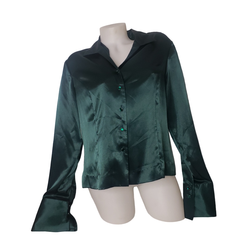 SAG HARBOR Petite Emerald Green Satin Blouse Size 14P